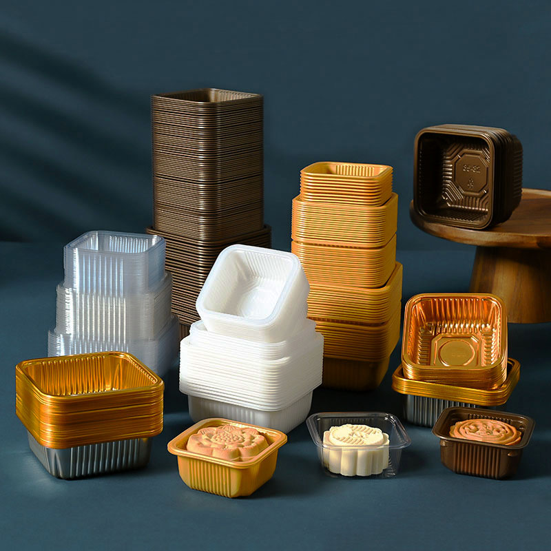 Food Or Snacks - 100 adet Mooncake Plastik Tepsi PET