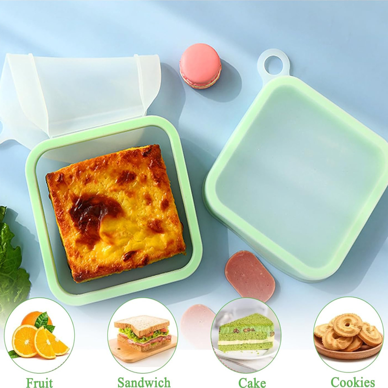 Food Or Snacks - Silikon Sandviç Tost Bento kulplu kutu
